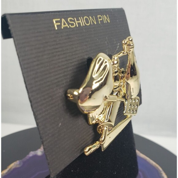 Vintage Signed AJC Culinary Chef Hat Utensils Knife Gold Tone Brooch - Picture 5 of 9